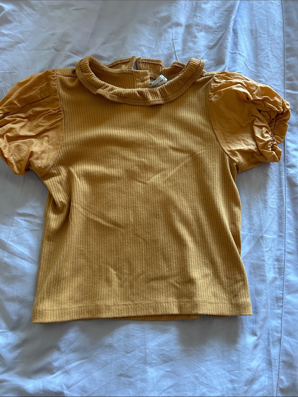 Janie and Jack Mustard Ribbed Puff-Sleeve Tee